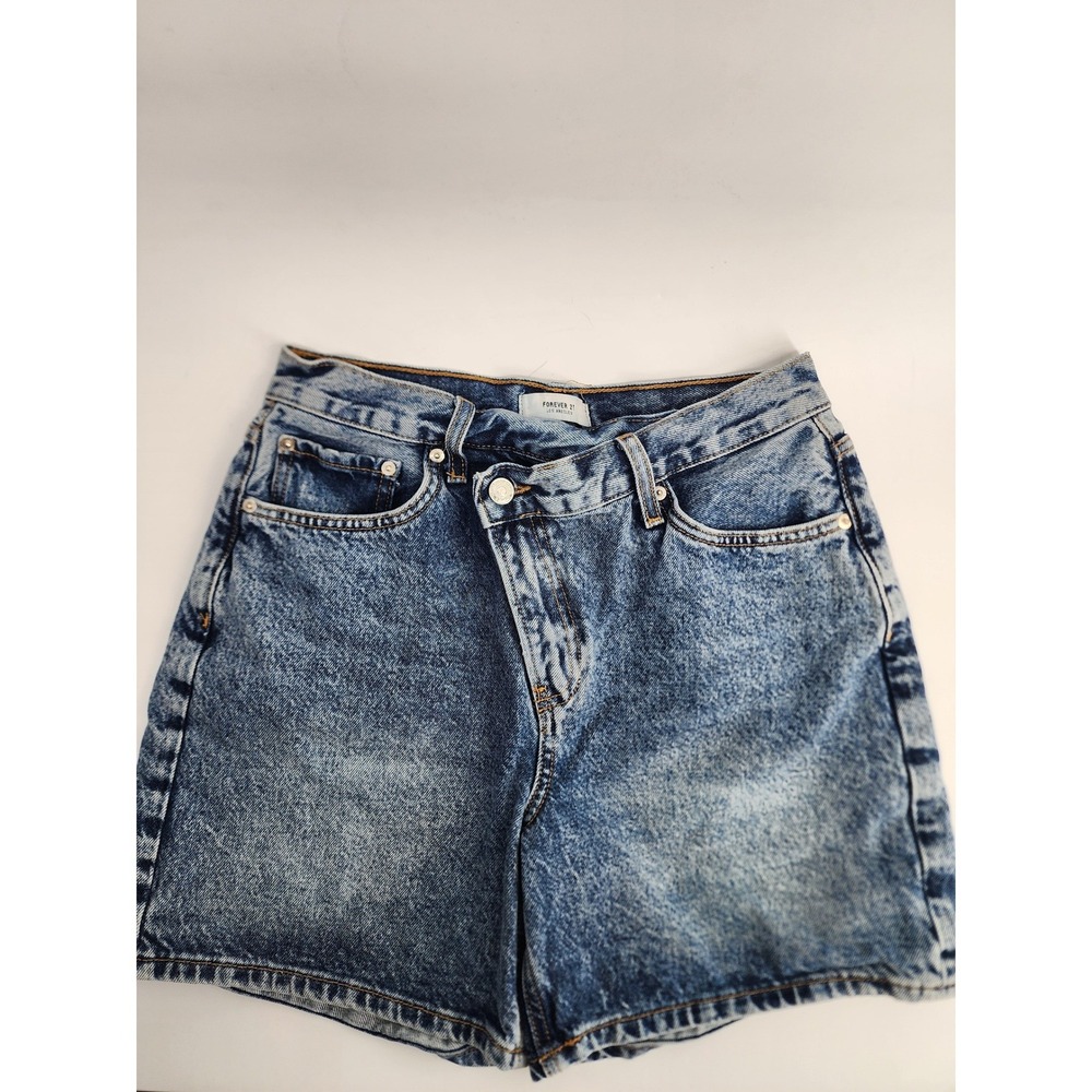 Forever 21 Crossover Waist Acid Wash Denim Shorts Blue Size 27